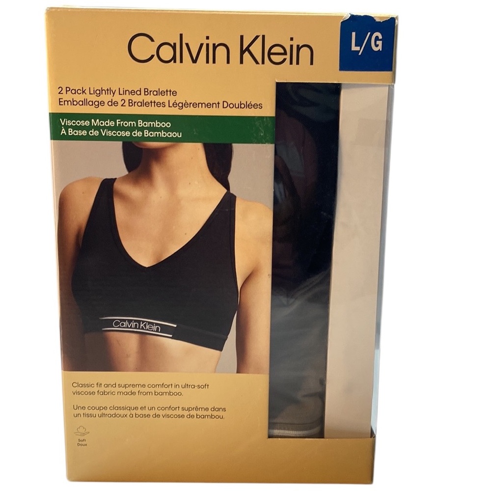 Calvin Klein 2 Pack Lightly Lined Black + Grey With White Bralette White Large